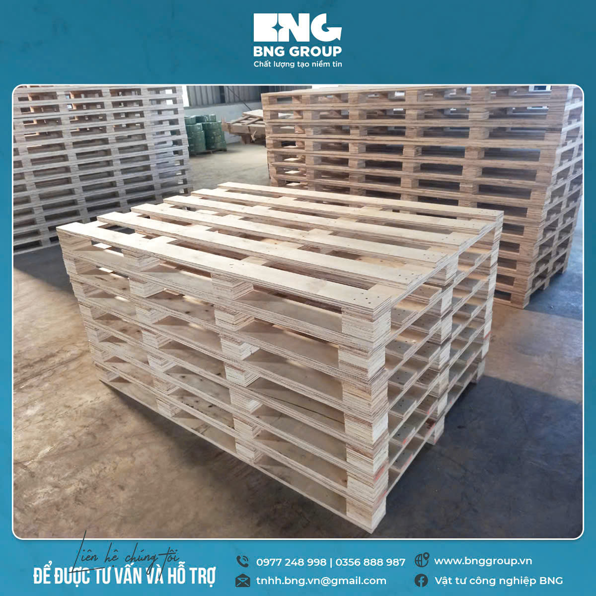 Pallet ván ép sử dụng đố gỗ 1100 x 1100
